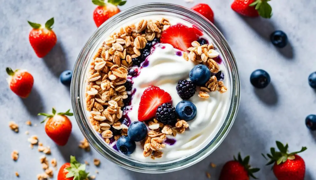 Nutritious Greek yogurt parfait with fresh fruits