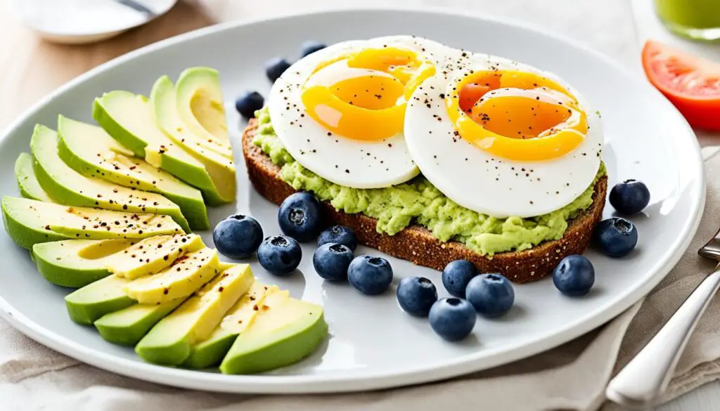 healthy breakfast with avocado toast